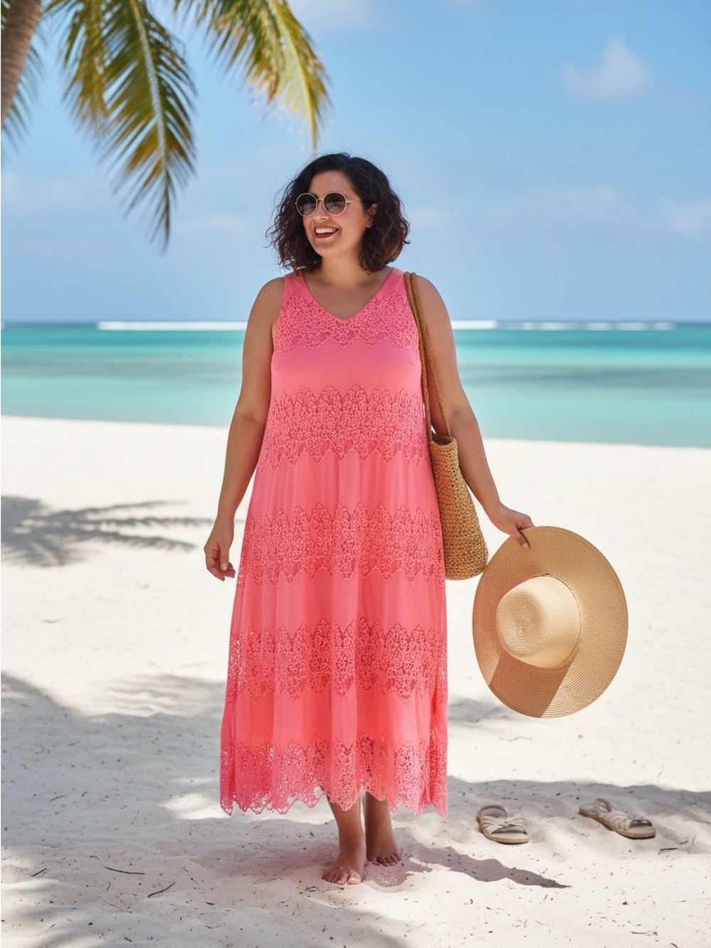Lane Bryant Coral Pink Lace Maxi Dress